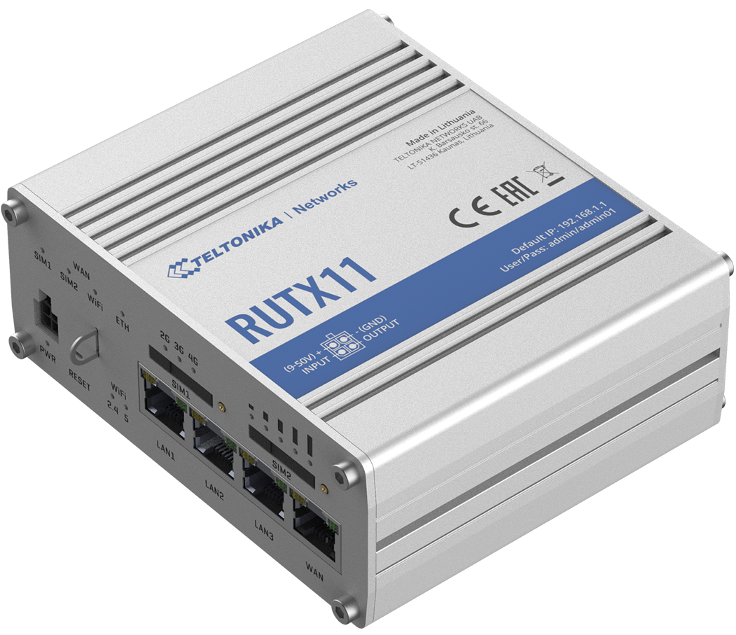 RUTX11 - Industrial Cellular Router. Mobile 4G/LTE (Cat 6), 3G