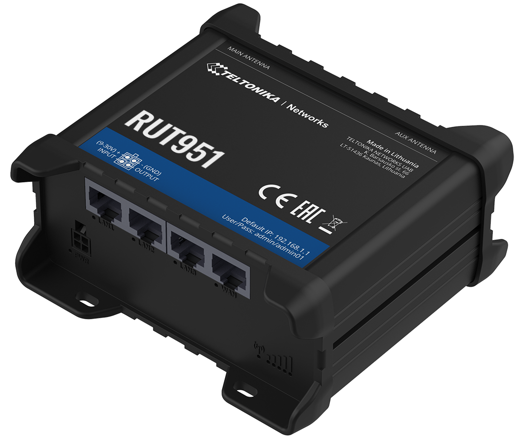RUT951 - Industrial Cellular Router, 4G LTE (Cat 4), 3G, 2G