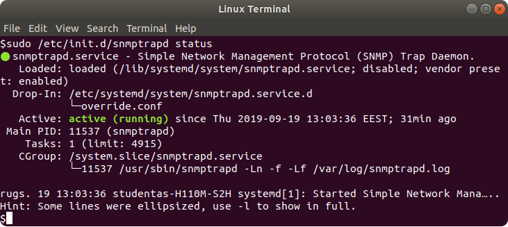 Networking device configurationexample traps with terminal snmptrapd status v2.png