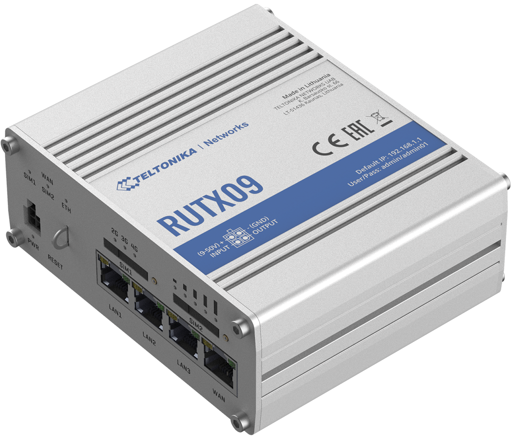 RUTX09 - Industrial Cellular Router. Mobile 4G/LTE (Cat 6), 3G