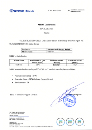 MTBF Declaration TSW101-001.png