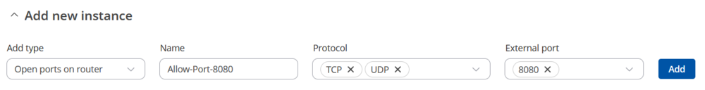 Firewall traffic rule to open a port of a device