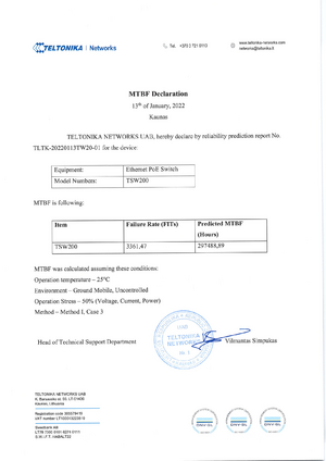 MTBF Declaration TSW200.png